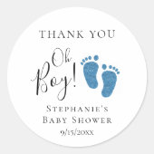 Blue Glitter Feet Baby shower Bedankt Ronde Sticker (Voorkant)
