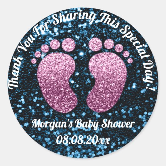 Blue Glitter Feet Baby shower Favor Bedankt Ronde Sticker (Voorkant)