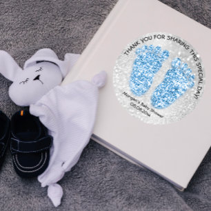 Blue Glitter Feet Baby shower Favor Dankjewel Ronde Sticker