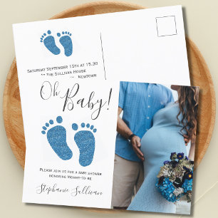 Blue Glitter Feet Baby shower Invitation Briefkaar Uitnodiging Briefkaart