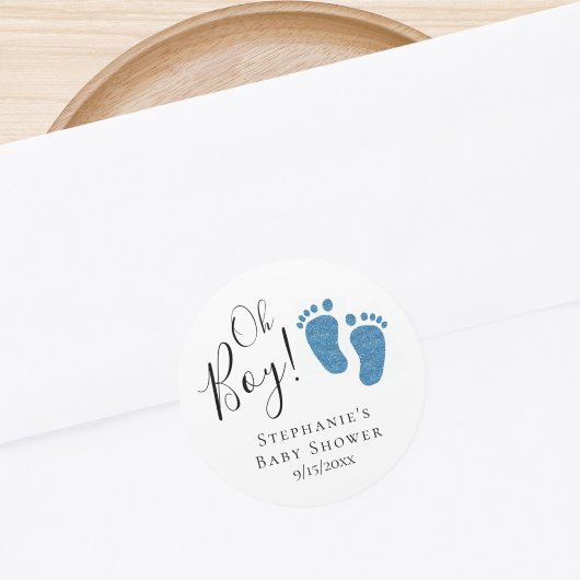 Blue Glitter Feet Baby shower Ronde Sticker