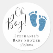 Blue Glitter Feet Baby shower Ronde Sticker (Voorkant)