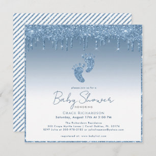 Blue Glitter Feet Drips Baby shower uitnodiging