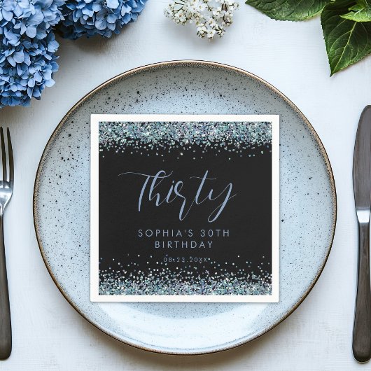 Blue Glitter Gepersonaliseerd Verjaardagsfeest Servet