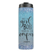 Blue Glitter Girl Boss Name Building Empire Thermosbeker (Voorkant)