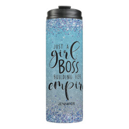 Blue Glitter Girl Boss Name Building Empire Thermosbeker