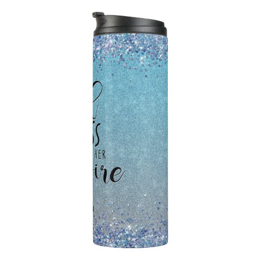 Blue Glitter Girl Boss Name Building Empire Thermosbeker (Geroteerd rechts)