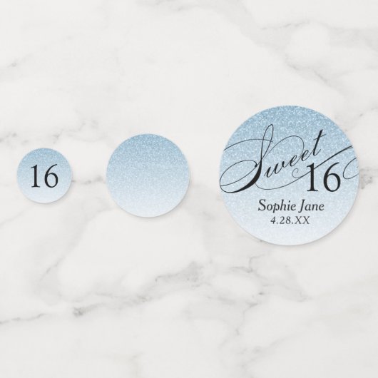 Blue Glitter Glam Gepersonaliseerde Sweet 16 Confe Confetti (Achterkanten)