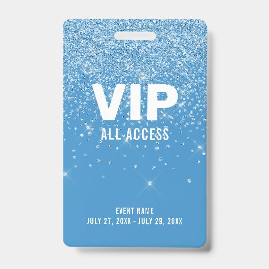 Blue Glitter Glam VIP All Access Pas Event ID Badge (Voorzijde)