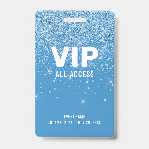 Blue Glitter Glam VIP All Access Pass Evenement ID Badge