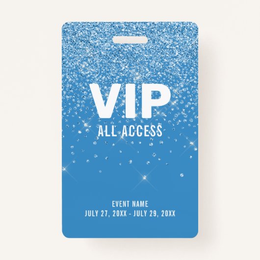 Blue Glitter Glam VIP All Access Pass Event ID Badge (Voorkant)