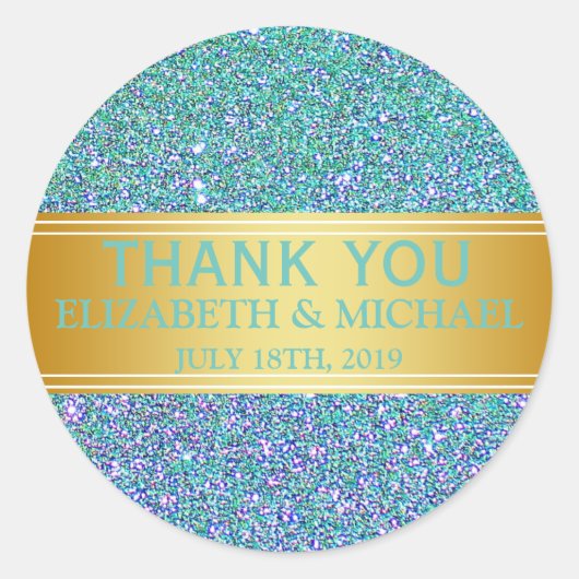Blue Glitter Gold Badge Hartelijk dank Ronde Sticker (Voorkant)