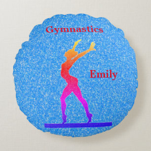 Blue Glitter Gymnastics Rond Kussen