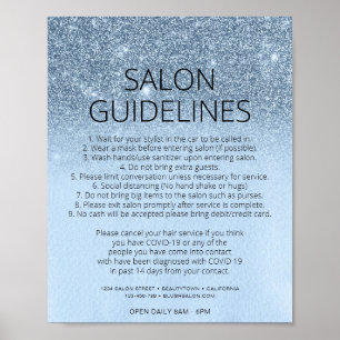 Blue Glitter Hair Salon Covid Health Safety Poster