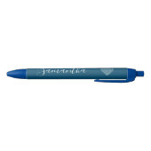 Blue Glitter Heart Persoonlijke naam Zwarte Inkt Pen (Bodem)