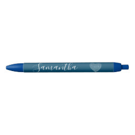 Blue Glitter Heart Persoonlijke naam Zwarte Inkt Pen