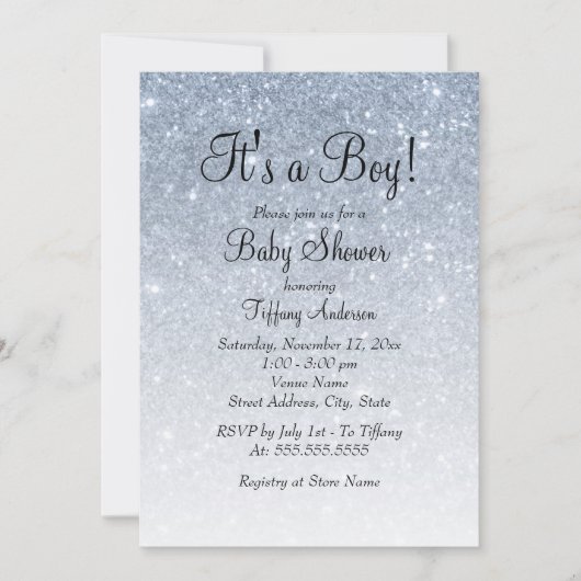Blue Glitter is een Baby shower voor jongens Kaart (Voorkant)