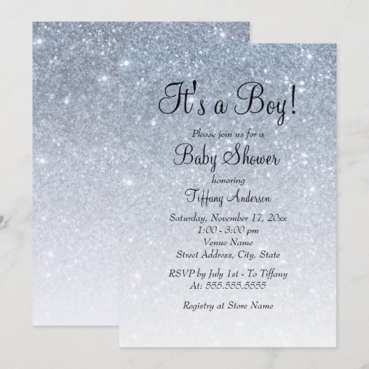 Blue Glitter is een Baby shower voor jongens Kaart (Voorkant / Achterkant)