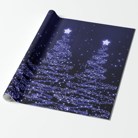 Blue Glitter kerstbomen Holiday Cadeaupapier (Uitgerold)