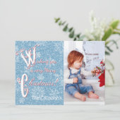 Blue Glitter-kerstfotokaart Feestdagenkaart (Staand voorkant)