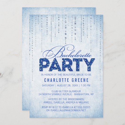 Blue Glitter Kijk Bachelorette Kaart (Voorkant / Achterkant)
