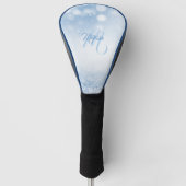 Blue Glitter Lake Bokeh Lights Jouw naam Monogram. Golfheadcover (Voorkant)