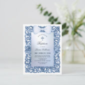 Blue Glitter Lijst Bow doop Kaart (Staand voorkant)