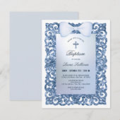 Blue Glitter Lijst Bow doop Kaart (Voorkant / Achterkant)