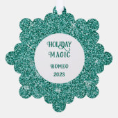 Blue Glitter Lijst Kerst Ornament Kaart (Achterkant)