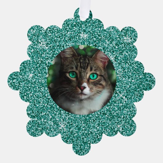 Blue Glitter Lijst Kerst Ornament Kaart (Voorkant)