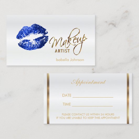 Blue Glitter Lips Afsprakenschema op Wit 2 Afsprakenkaartje (Voorkant / Achterkant)