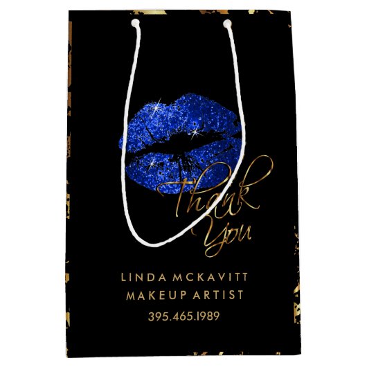 Blue Glitter Lips and Gold Marble - Hartelijk dank Medium Cadeauzakje (Voorkant)