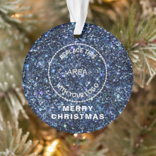 Blue Glitter Logo Bedrijfsnaam Merry Christmas Ornament