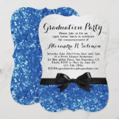 Blue Glitter-look Bow Graduation Party Invitation Kaart (Voorkant / Achterkant)