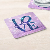 Blue Glitter LOVE Lavendel Onderzetter Set (Schuin)