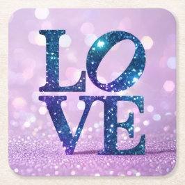 Blue Glitter LOVE Lavendel Onderzetter Set