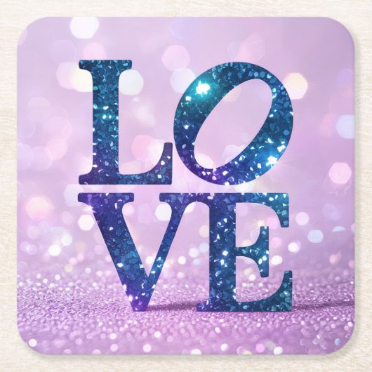 Blue Glitter LOVE Lavendel Onderzetter Set (Voorkant)