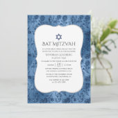 Blue Glitter Mermaid Pattern Bat Mitzvah Kaart (Staand voorkant)
