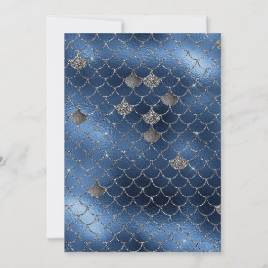 Blue Glitter Mermaid Pattern Bat Mitzvah Kaart (Achterkant)
