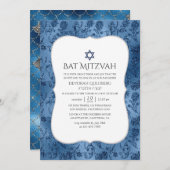 Blue Glitter Mermaid Pattern Bat Mitzvah Kaart (Voorkant / Achterkant)