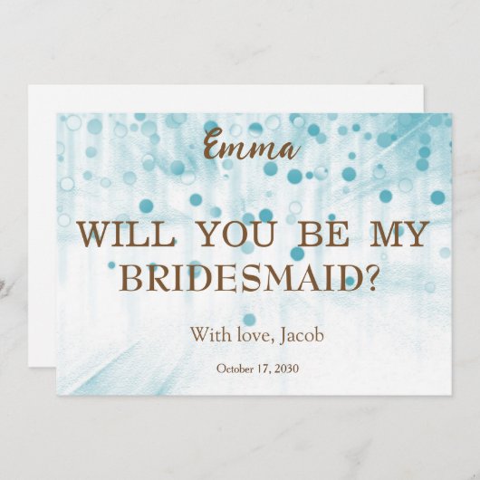 Blue Glitter Minimal Script Bruidsmeisje Voorstel Kaart (Voorkant / Achterkant)