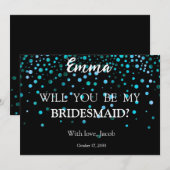 Blue Glitter Minimal Script Bruidsmeisje Voorstel Kaart (Voorkant / Achterkant)