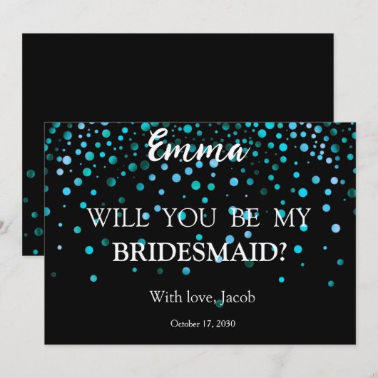 Blue Glitter Minimal Script Bruidsmeisje Voorstel Kaart (Voorkant / Achterkant)