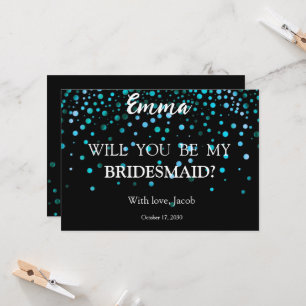 Blue Glitter Minimal Script Bruidsmeisje Voorstel Kaart