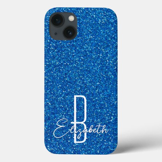 Blue Glitter Monogram Hoesje-Mate iPhone Case (Achterkant)