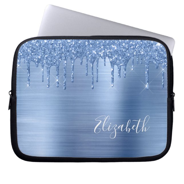Blue Glitter Monogram Laptop Sleeve (Voorkant)