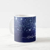 Blue glitter monogram name script koffiemok (Voorkant links)