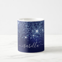 Blue glitter monogram name script koffiemok