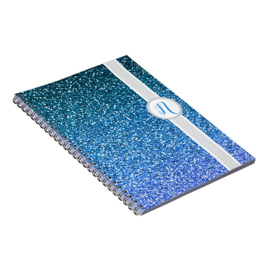 Blue Glitter Monogram Notitieboek (Rechterzijde)