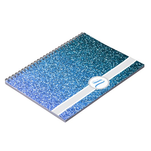 Blue Glitter Monogram Notitieboek (Linkerzijde)